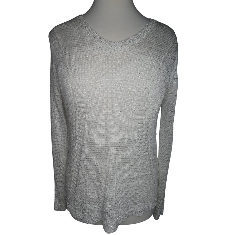 Sioni Women's White Glitter Sweater Size‎ M
